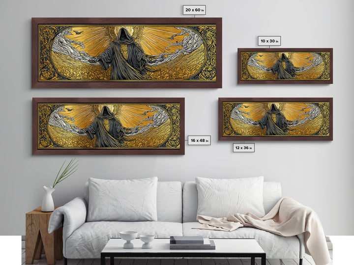Norse God Baldur Metallic Gold Art Metal Art, Nordic Mythology Office Decor Man Cave Wall Art, with real wood frame