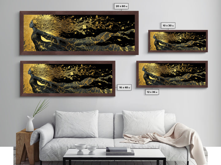 Norse Goddess Freyja Metallic Gold Art Metal Art, Viking Mythology Office Art Man Cave Decor, in handcrafted wood frame