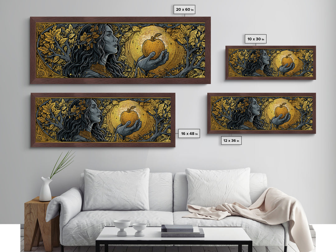 Idunn with Golden Apple Metallic Gold Art, Norse Mythology Goddess Metal Art, Nordic Office Wall Decor, Real Wood Frame