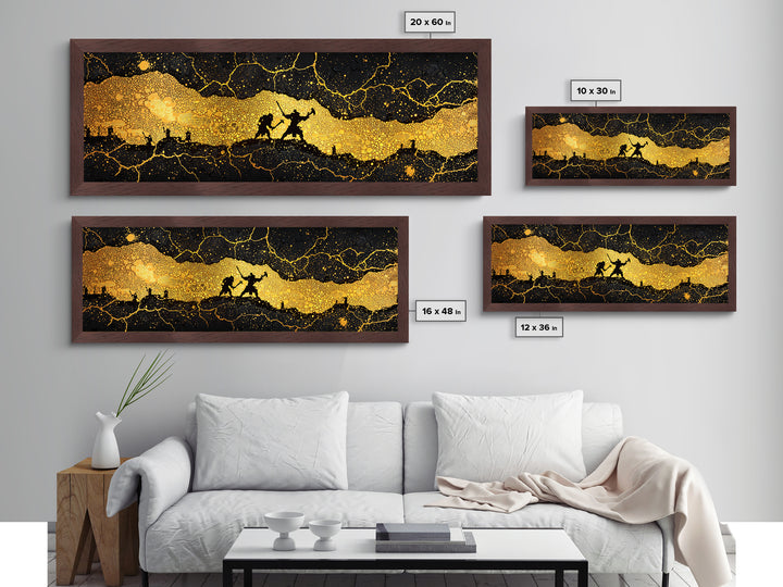 Nidavellir Dwarven Forge Metallic Gold Art Metal Art – Norse Mythology Nordic Decor, Office Wall Hanging, real wood frame included