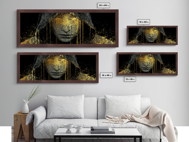 Norse Crown Metallic Gold Art Metal Art – Nordic Royalty Symbol Mythology Wall Hanging for Office or Man Cave, framed with real wood