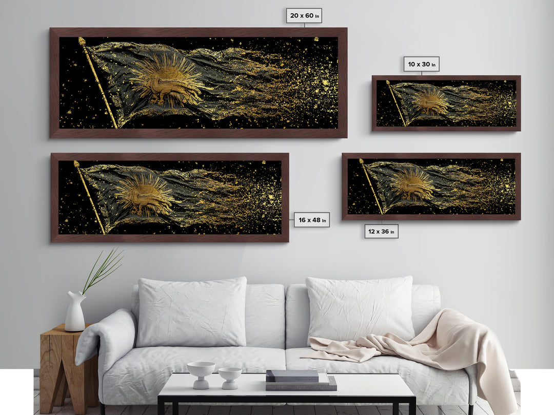 Nordic Battle Scene Metallic Gold Art Metal Art – Norse Mythology Warrior Office Wall Decor Dad Gift, handcrafted real wood frame
