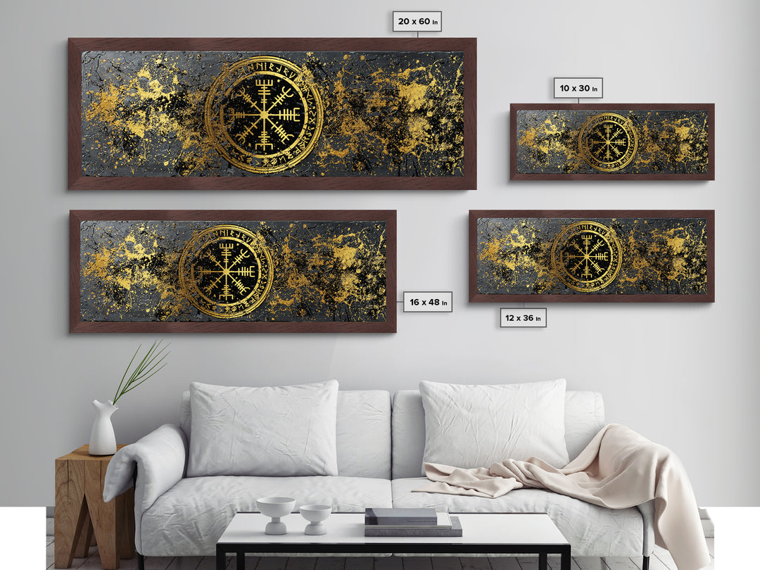 Norse Mythology Metallic Gold Art Metal Art – Viking Warrior Silhouettes Battle Wall Decor, Man Cave Office Gift, framed in wood