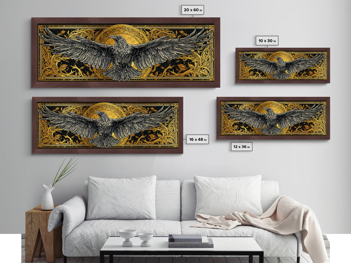 Mythical Valkyrie Helmet Metallic Gold Art Nordic Metal Art, Norse Wall Hanging for Office or Man Cave framed in real wood