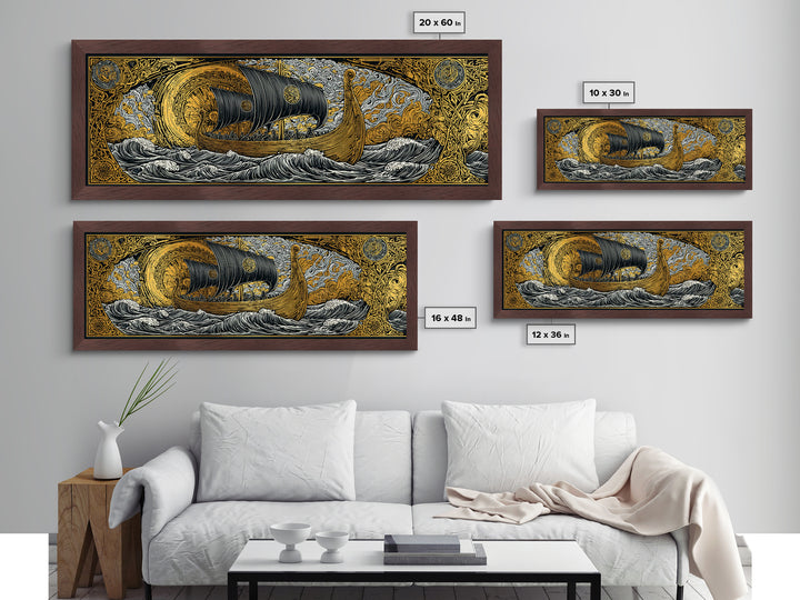 Nordic Viking Helmet Metallic Gold Art Metal Art, Man Cave Decor in natural wood frame, Mythology Wall Art Office Gift