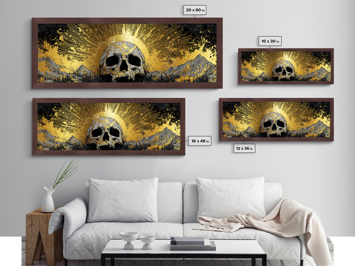 Nordic Mythology Metallic Gold Art, Ymir Skull Landscape Metal Art with Natural Wood Frame, Viking Man Cave Wall Decor