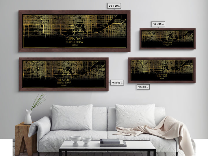 Glendale Arizona City Poster, Panoramic street map, black and gold, Metallic Gold Art, Metal Art, wood framed map, College Dorm Décor