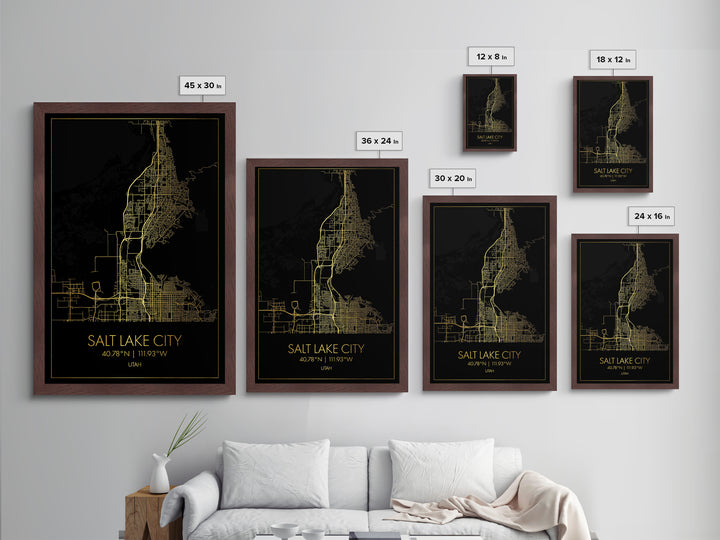 Salt Lake City Utah City Poster, Metallic Gold Art, Metal Art, real wood frames, black and gold, Map Art, Best Friend Gifts