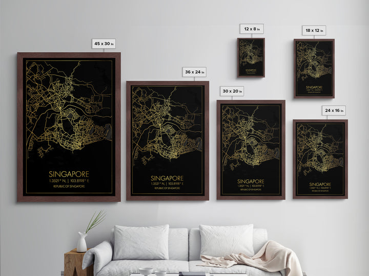 Singapore Singapore City street map, Metallic Gold Print, Metal Art, wood framed map, black and gold, Gold Street Map Art, Modern Wall Art