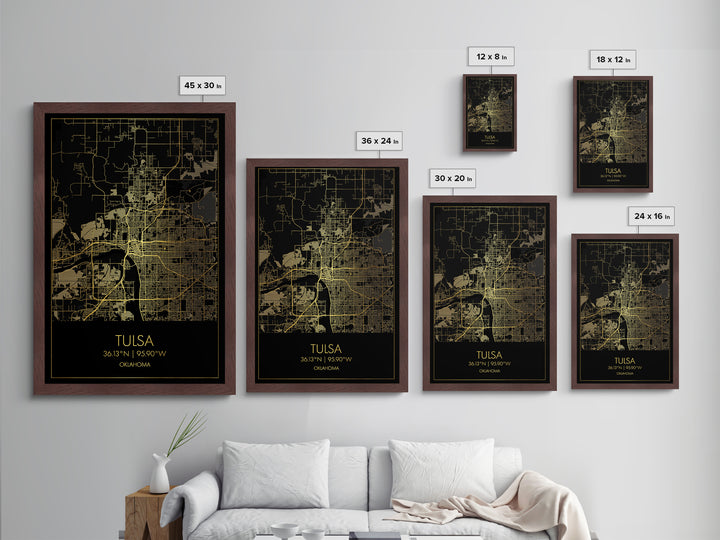 Tulsa Oklahoma City Poster, Metallic Gold Art, Metal Art, real wood frames, black and gold, Map Art, Best Friend Gifts