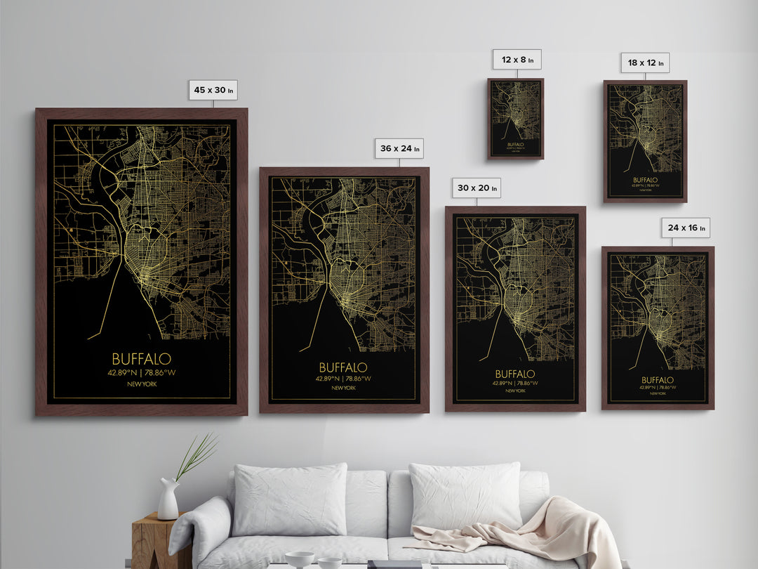 Buffalo New York City street map, Metallic Gold Print, Metal Art, wood framed map, black and gold, Street Map Art, Office Decor