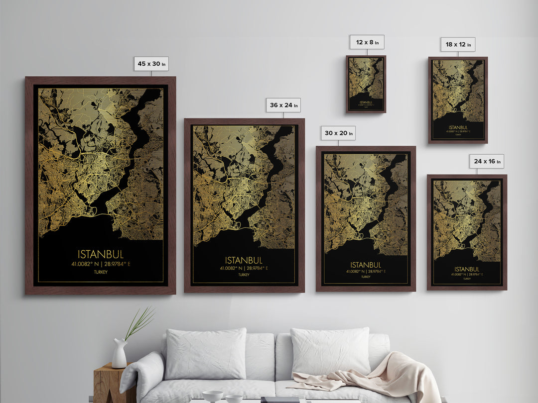 Istanbul Turkey City Poster, Metallic Gold Art, Metal Art, real wood frames, black and gold, Minimalist Wall Art, Map Print Poster
