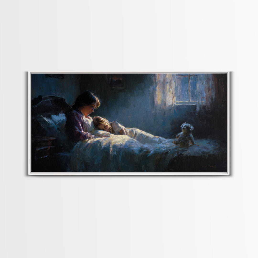 Mother Reading Bedtime Story To Child Wall Art, Cozy Kids Room Decor, Nursery Art Print, Sweet Dreams Bedroom Decor, Gift For Her