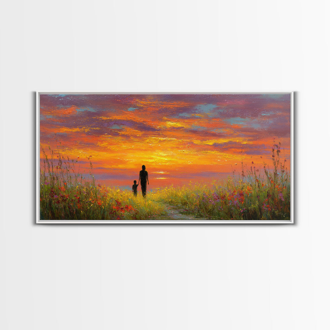 Parent And Child Sunset Path Canvas Print, Colorful Landscape Wall Art, Family Gift, Living Room Decor, Housewarming Gift