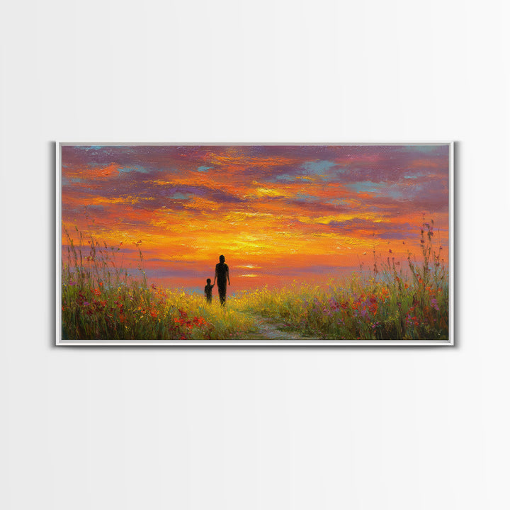 Parent And Child Sunset Path Canvas Print, Colorful Landscape Wall Art, Family Gift, Living Room Decor, Housewarming Gift