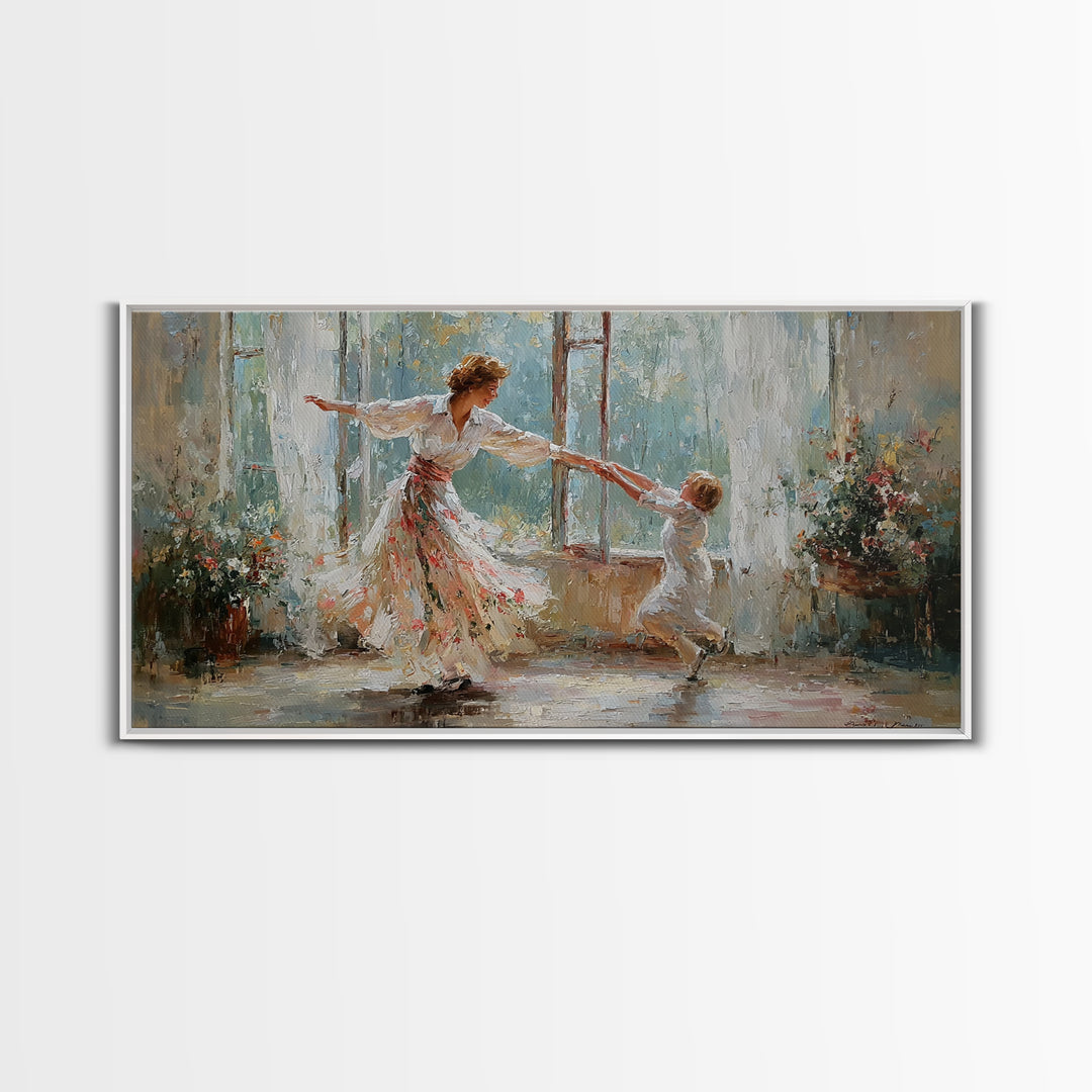 Sunlit Mother And Child Dance Canvas Print, Impressionist Family Wall Art, Nursery Decor, Gift For Mom, Living Room Decor