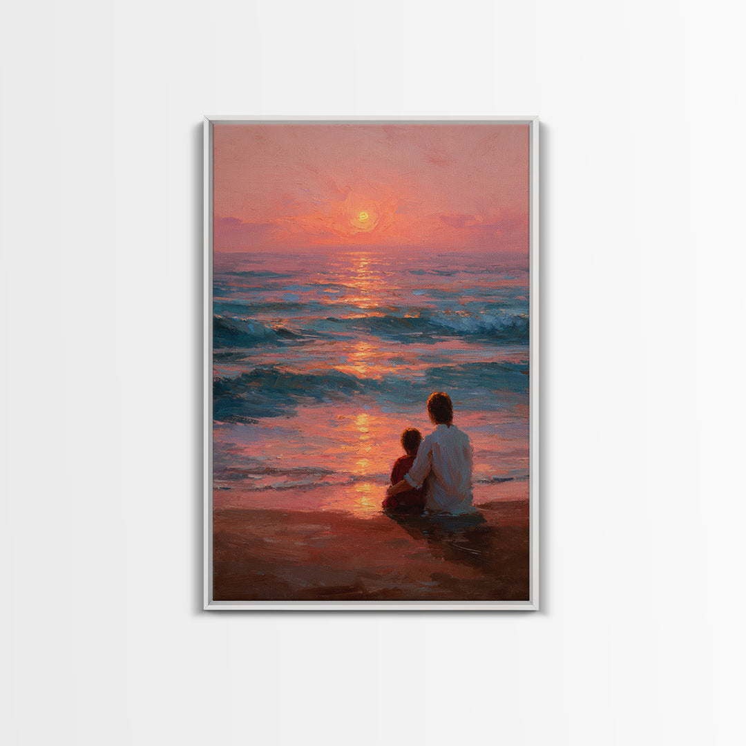 Parent And Child By Rose Ocean Sunset Canvas Print, Beach Wall Art, Coastal Home Decor, Family Gift, Living Room Wall Decor