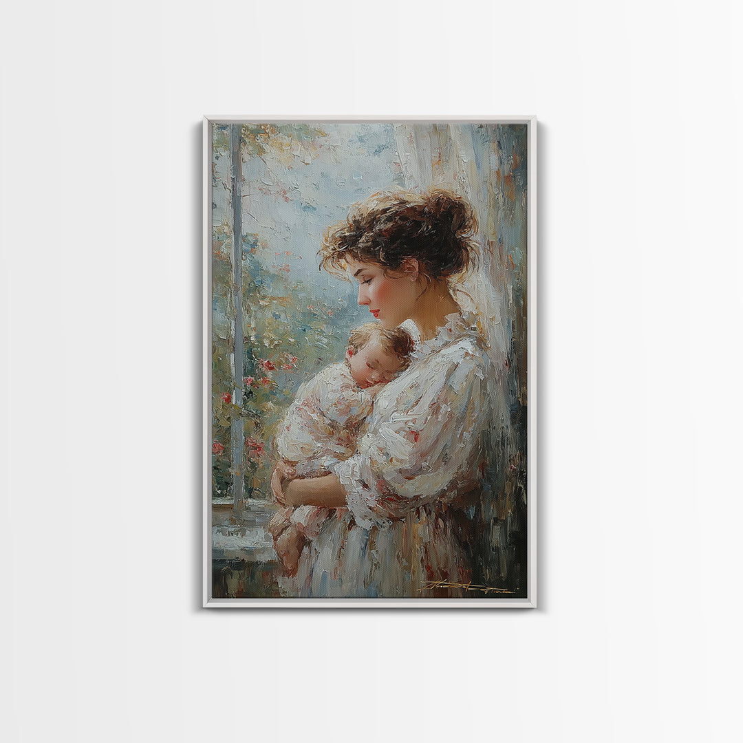 Mother With Sleeping Newborn In Soft Window Light Wall Art, Feminine Nursery Decor, New Mom Gift, Romantic Bedroom Decor
