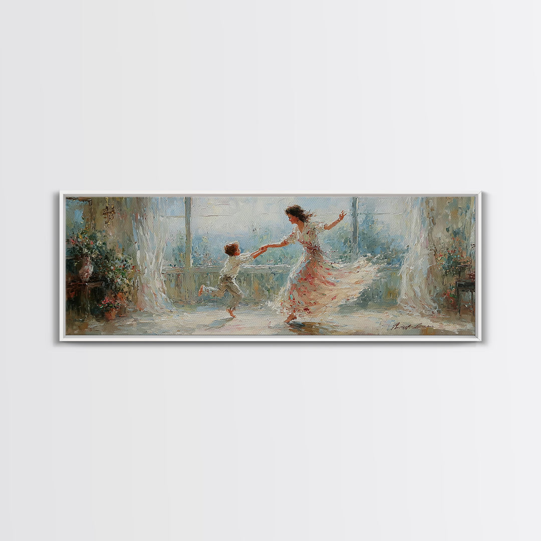 Mother And Child Dancing By Bright Window Wall Art, Impressionist Floral Room, Feminine Bedroom Decor, Gift For Mom, Fine Art Print