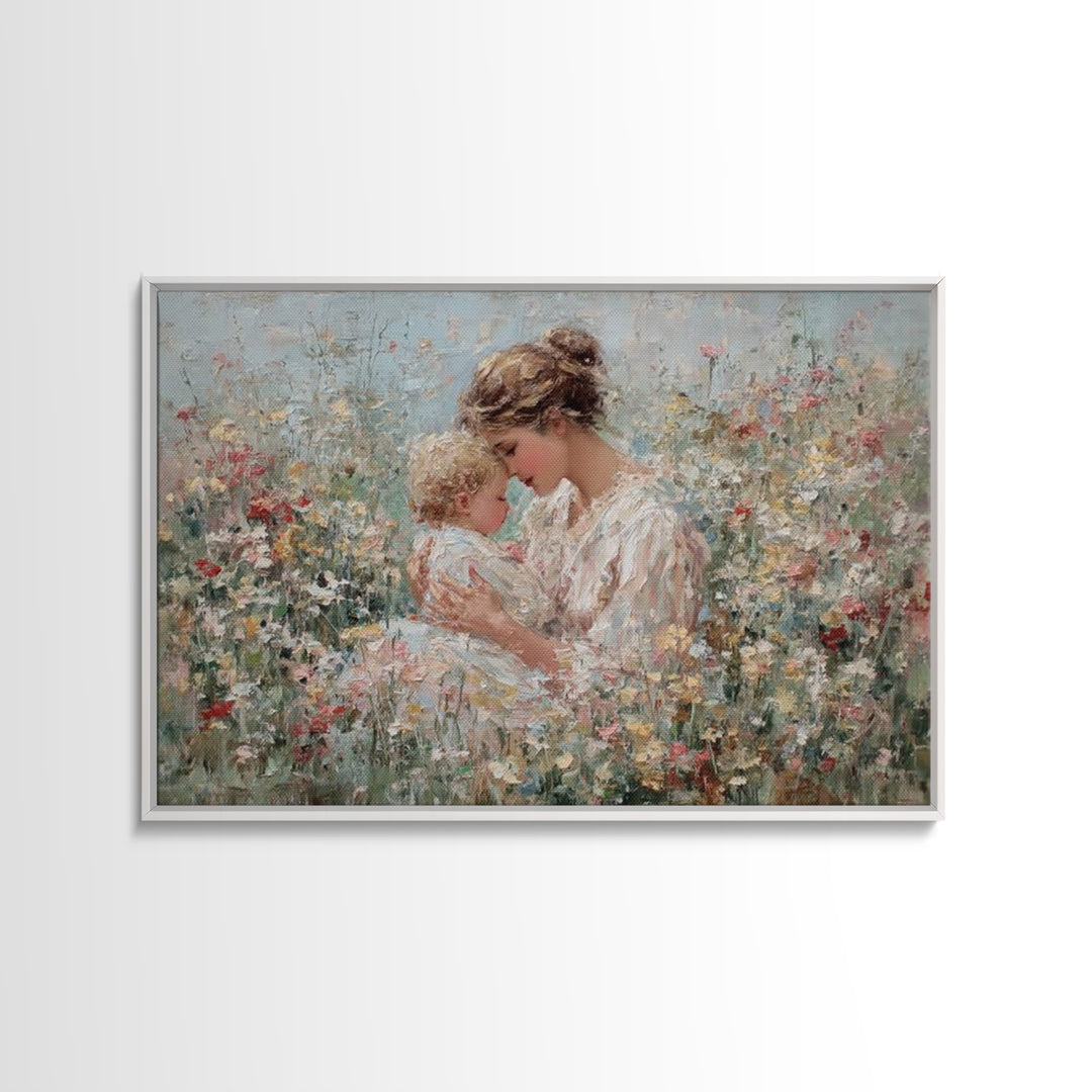 Impressionist Mother And Child In Blooming Garden Wall Art, Floral Nursery Decor, Fine Art Print, Gift For Mom, Home Decor