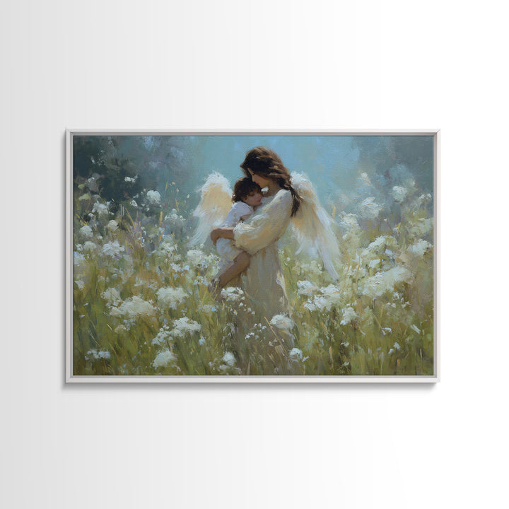 Protective Angel Mother And Baby Wall Art, Christian Nursery Decor, Spiritual Canvas Wall Art, Gift For Mom, Fine Home Decor