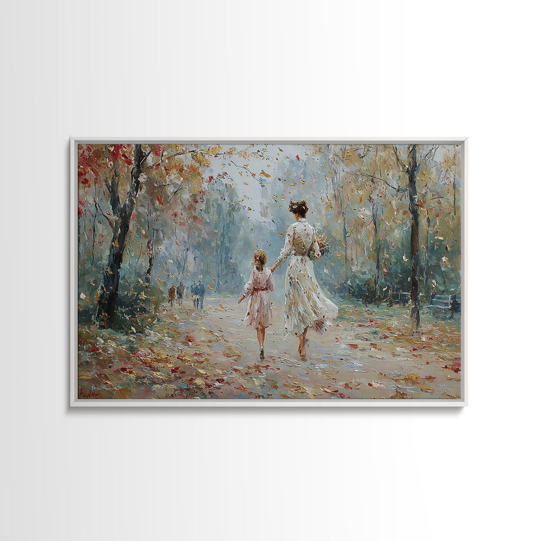 Mother And Daughter Strolling In Spring Park Wall Art, Impressionist Oil Painting Print, Feminine Home Decor, Gift For Mom