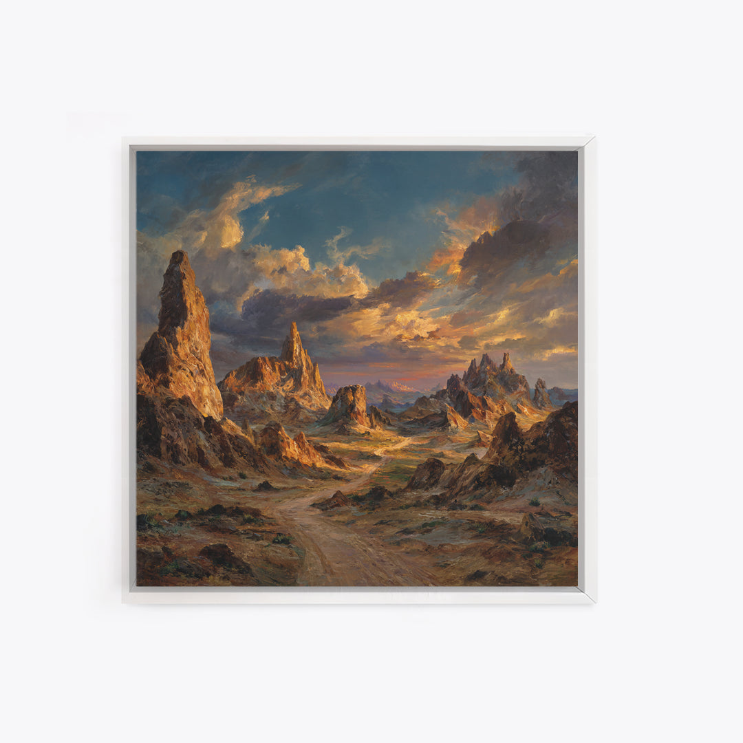 Dramatic Desert Mountain Landscape Wall Art, Western Sunset Canyon Painting Print, Modern Landscape Living Room Wall Art