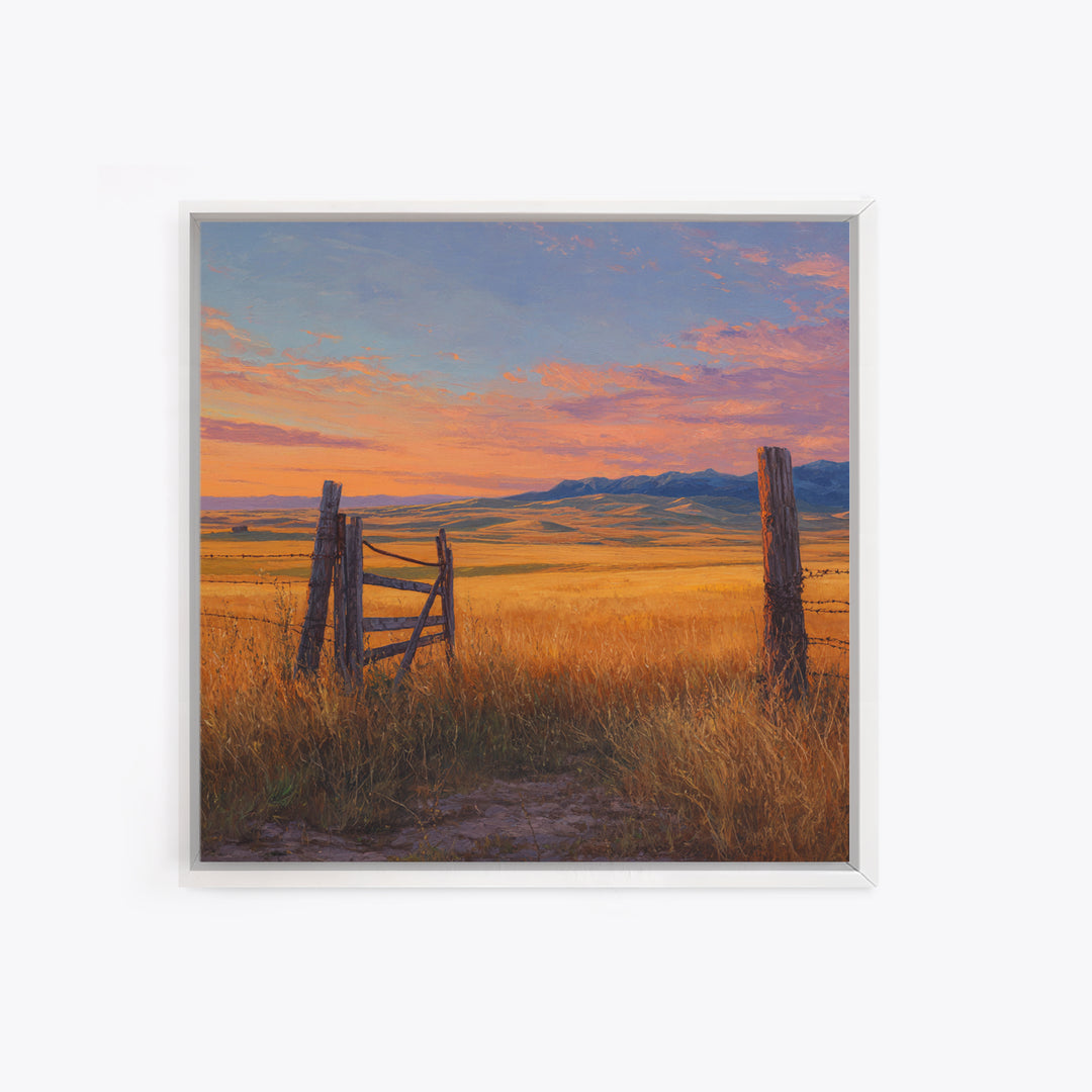 Golden Field Country Landscape Oil Painting Wall Art, Rustic Farm Sunset Hillside Canvas Print Home Decor