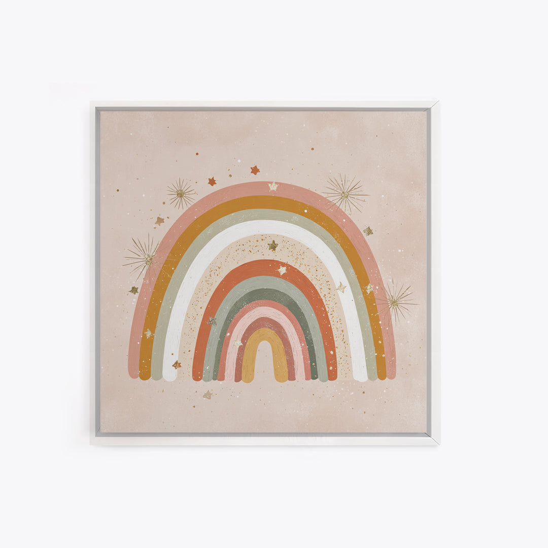 Muted Rainbow With Stars Canvas Print, Boho Nursery Wall Decor, Kids Room Art, Pastel Home Decor, Baby Shower Gift For Girl Nursery Decor