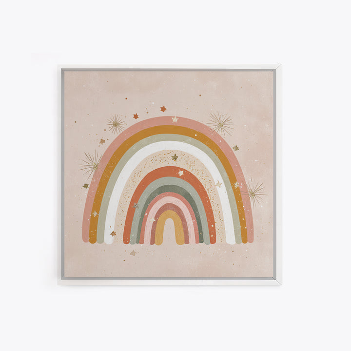 Muted Rainbow With Stars Canvas Print, Boho Nursery Wall Decor, Kids Room Art, Pastel Home Decor, Baby Shower Gift For Girl Nursery Decor