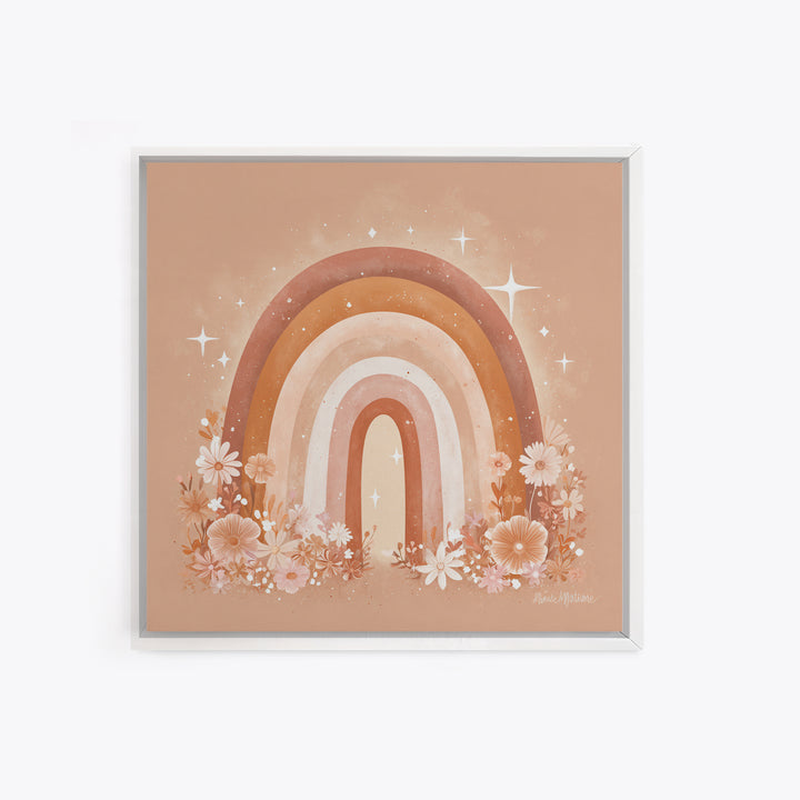 Peach Floral Rainbow Wall Art, Daisy Nursery Decor, Boho Kids Room Art, Feminine Wall Decor, Baby Girl Nursery Canvas Print