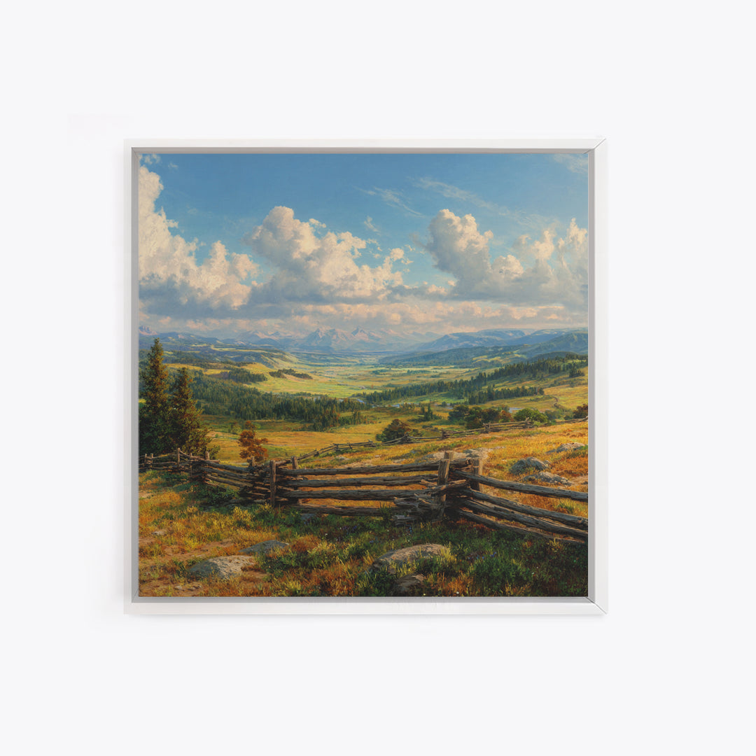Wide Mountain Valley Landscape Wall Art, Rustic Country Canvas Print, Large Western Farmhouse Decor For Living Room