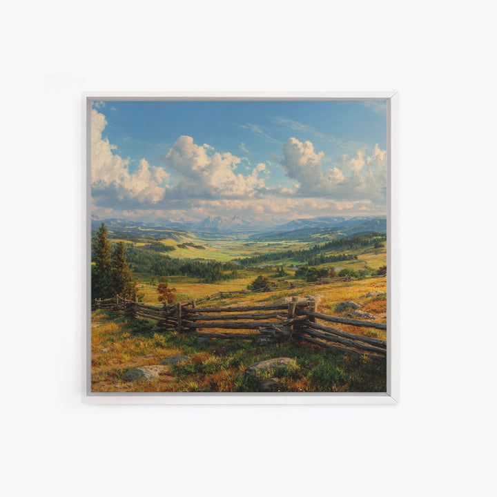Wide Mountain Valley Landscape Wall Art, Rustic Country Canvas Print, Large Western Farmhouse Decor For Living Room
