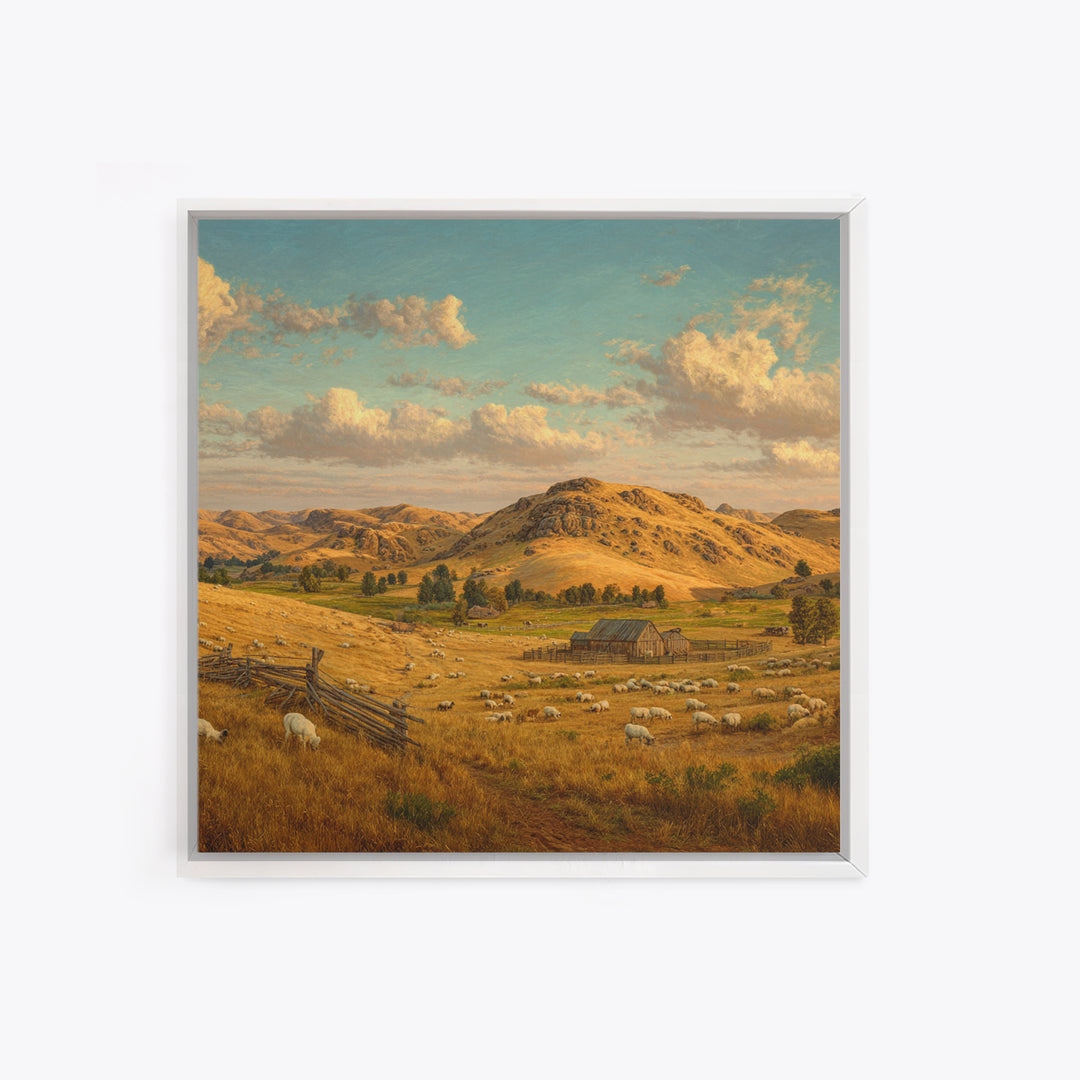 Golden Farm Landscape Wall Art, Rustic Country Pasture With Sheep, Large Wall Art Canvas Print For Farmhouse Home Decor
