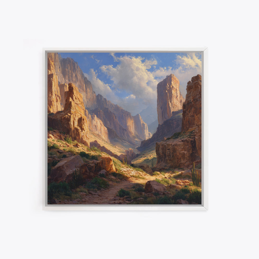 Sunlit Desert Canyon Landscape Wall Art, Western Landscape Canvas Print, Modern Home Decor, Large Living Room Wall Art