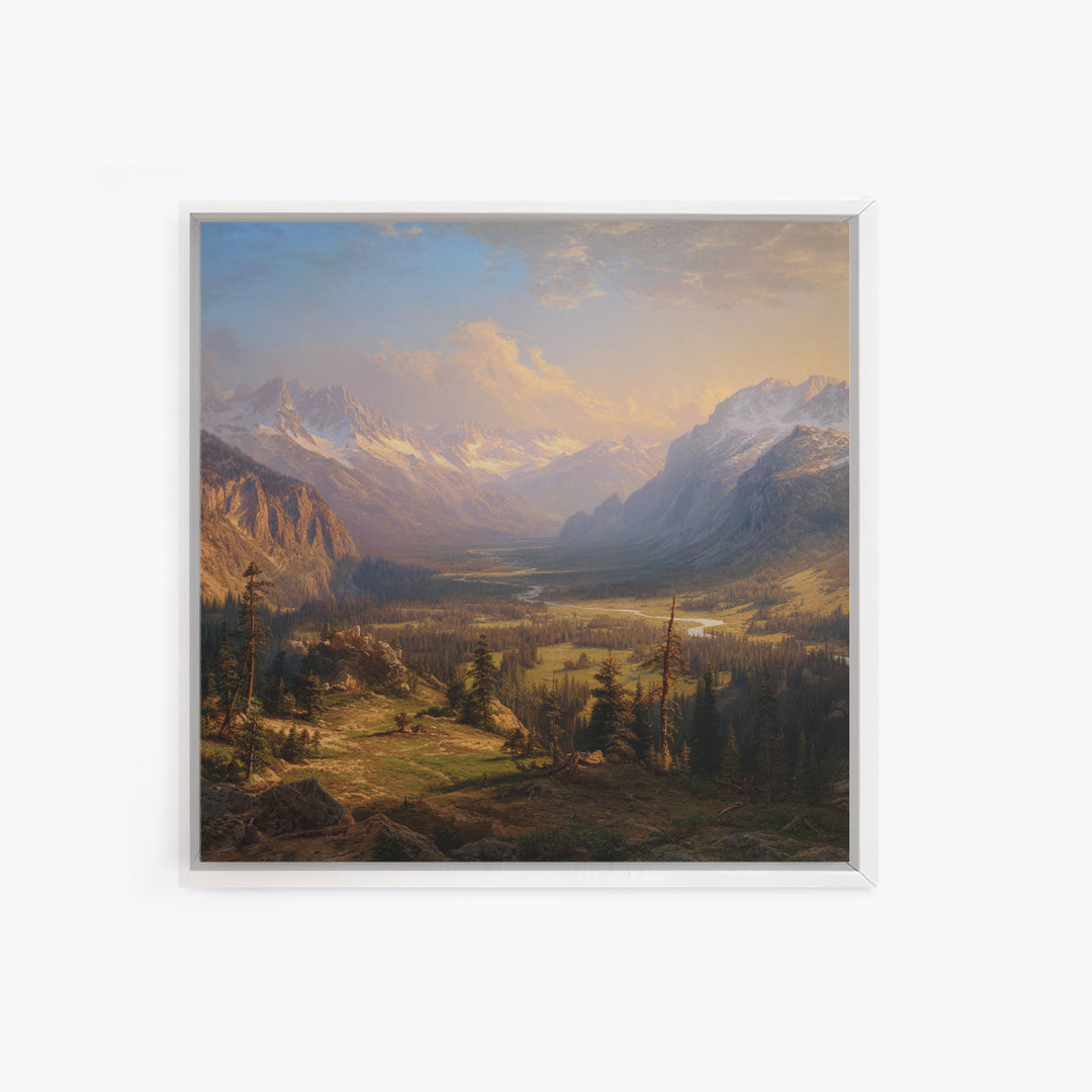 Majestic Mountain Valley At Sunrise Wall Art, Scenic Landscape Print, Nature Home Decor, Large Living Room Canvas Print