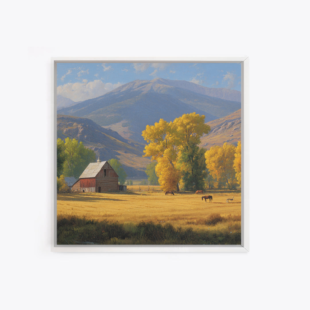 Golden Autumn Barn Landscape Wall Art Canvas Print Rustic Farmhouse Country Home Decor Large Landscape Art
