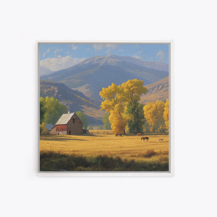 Golden Autumn Barn Landscape Wall Art Canvas Print Rustic Farmhouse Country Home Decor Large Landscape Art
