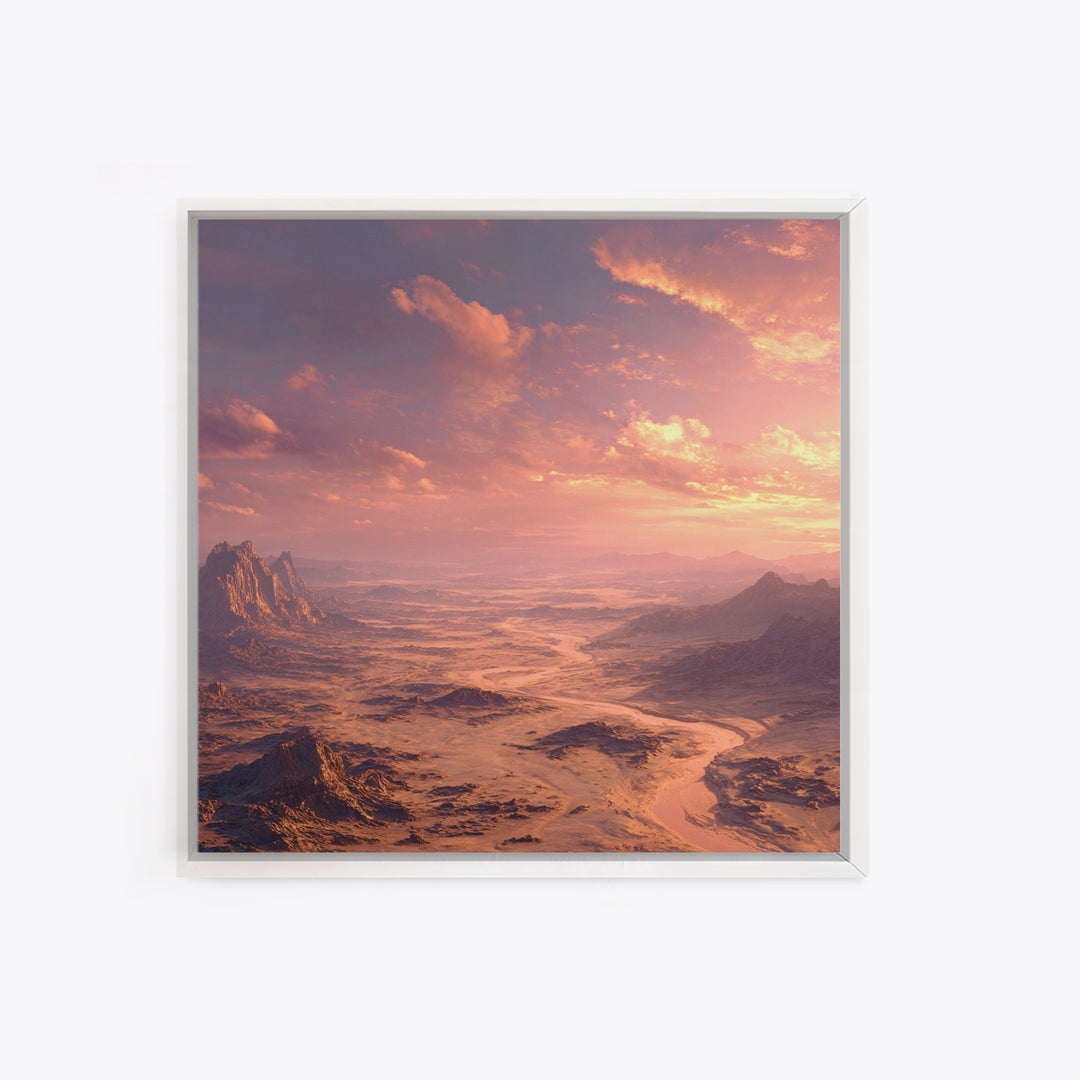 Sunset Desert Canyon Landscape Wall Art, Dreamy Pink Sky Canvas Print, Modern Southwest Home Decor Artwork