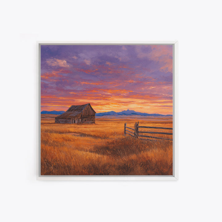 Old Barn At Pink Sunset Wall Art, Rustic Country Landscape Canvas Print, Farmhouse Home Decor, Cozy Living Room Country Wall Art