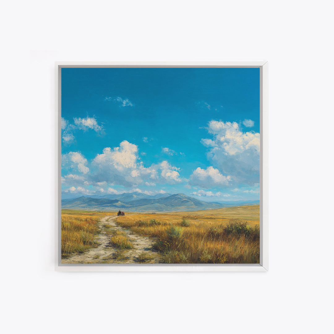 Golden Prairie Wagon Landscape Wall Art, Western Country Sunset Painting, Rustic Home Decor, Large Modern Art Print Canvas