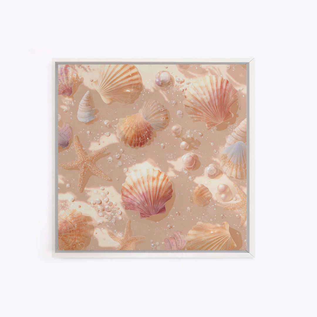 Blush Seashells And Starfish Canvas Print, Coastal Wall Art, Beach House Decor, Ocean Nursery Decor, Soft Nautical Decor