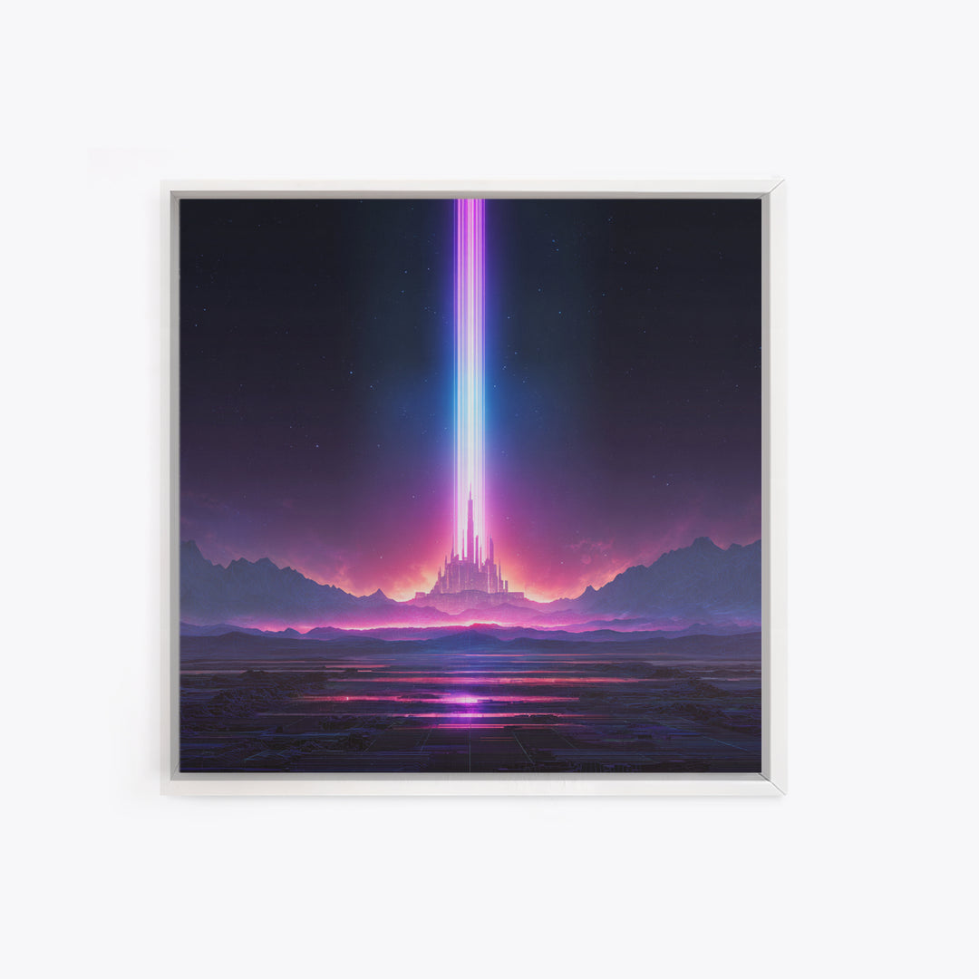 Futuristic Neon City With Beams Of Light Wall Art Canvas Print Modern Sci Fi Decor For Living Room