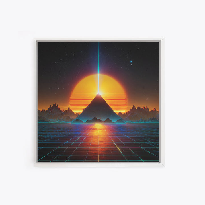 Retro Futuristic Pyramid Sunset Wall Art Neon Sci Fi Landscape Print Modern Abstract Art Print For Home Decor Living Room