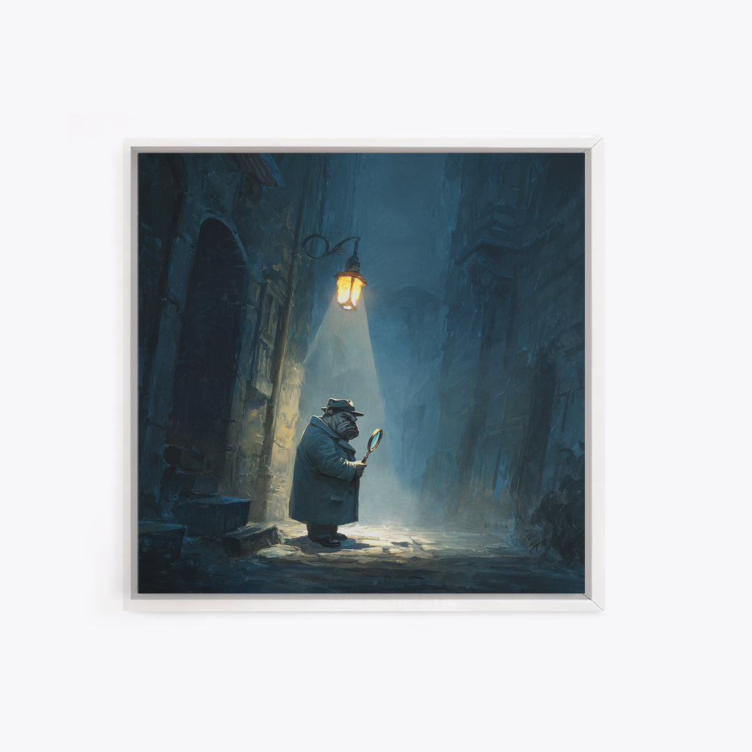 Noir Bulldog Detective Wall Art, Moody Animal Portrait, Dark Academia Decor, Whimsical Mystery Print, Office Wall Decor Gift