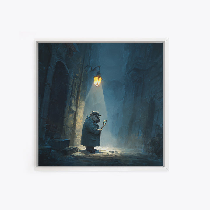 Noir Bulldog Detective Wall Art, Moody Animal Portrait, Dark Academia Decor, Whimsical Mystery Print, Office Wall Decor Gift