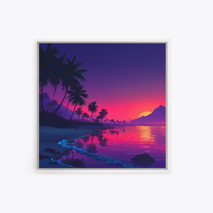 Vibrant Tropical Sunset Beach Wall Art, Colorful Coastal Ocean Print, Summer Home Decor, Modern Coastal Wall Art Print