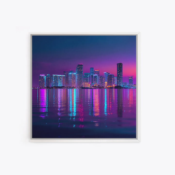Neon City Skyline At Night Wall Art, Futuristic Urban Landscape Print, Cyberpunk Home Decor, Colorful Cityscape Canvas Print