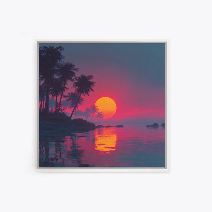 Pink And Teal Tropical Sunset Wall Art, Dreamy Coastal Landscape Canvas Print, Beach House Decor, Modern Ocean Painting