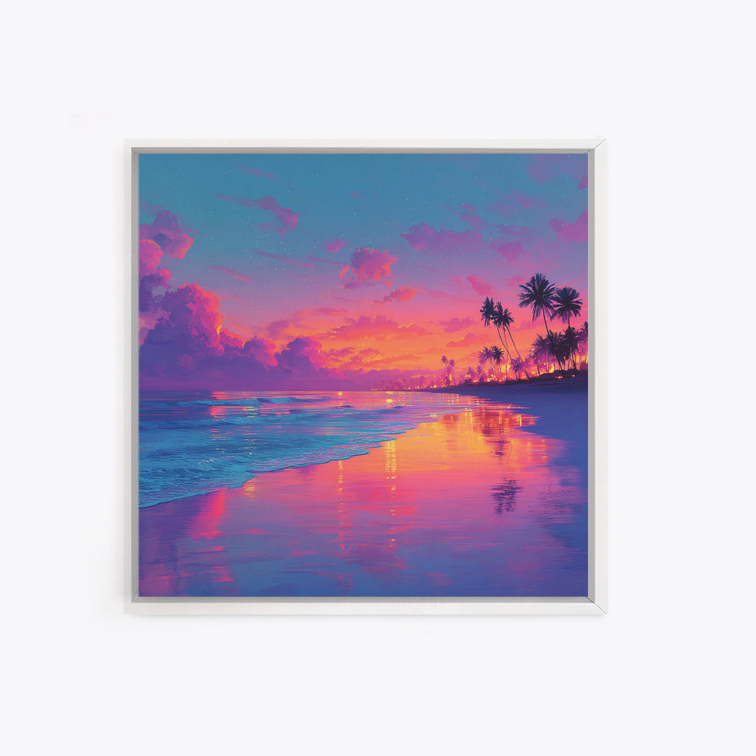 Colorful Seaside Sunset Wall Art, Tropical Ocean Beach Print, Vibrant Coastal Decor, Modern Summer Ocean Wall Art